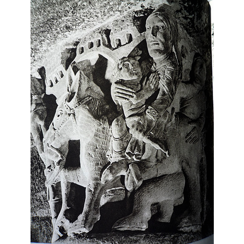 one of a series of capitals on the Childhood of Christ cycle in this church: Flight to Egypt