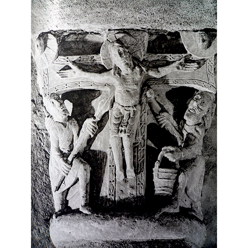 one of a series of capitals on the Passion of Christ cycle in this church: Crucifixion
