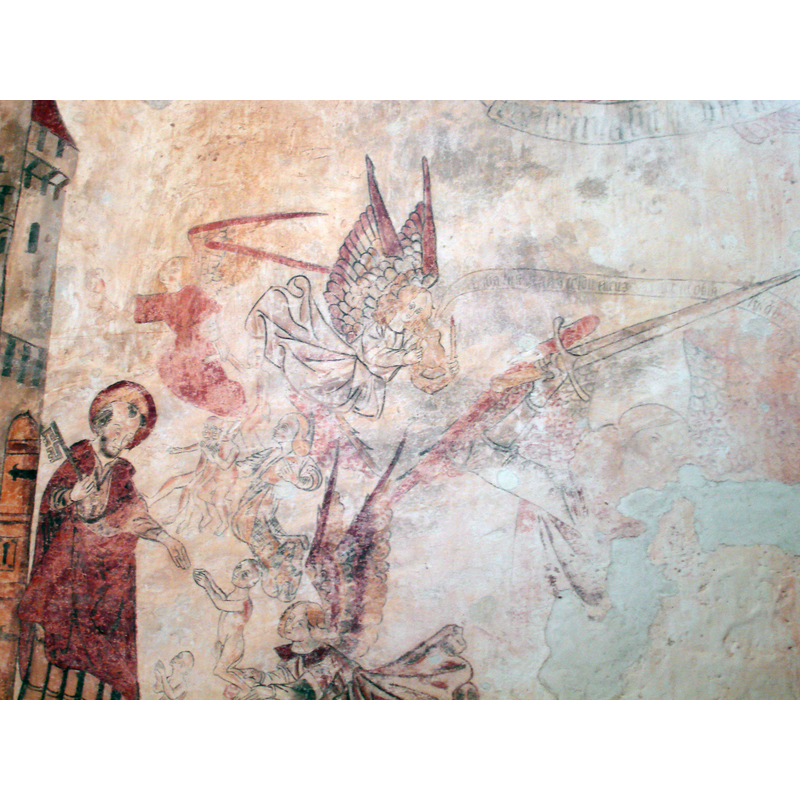 Source caption: "fresque de l'église de Martignac" -- Peter, charged with the key, receives the souls into the heavely Jerusalem