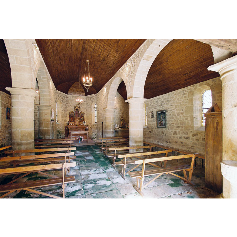 the church at Marcillac, re-built in the 19thC as parish church for both Marcillac and Croisille [cf. ChurchNotes] [NB: there is a holy-water stoup partially visible here in the foreground, right corner, but we have no information on it]