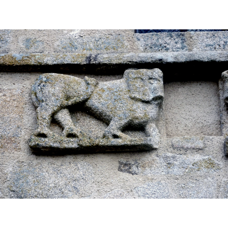 one of the two granite lions above the west portal: north side