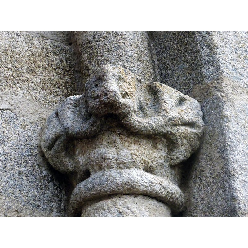 lion (?) head with vegetation stemmiming from the mouth on a capital on the south side of the portal