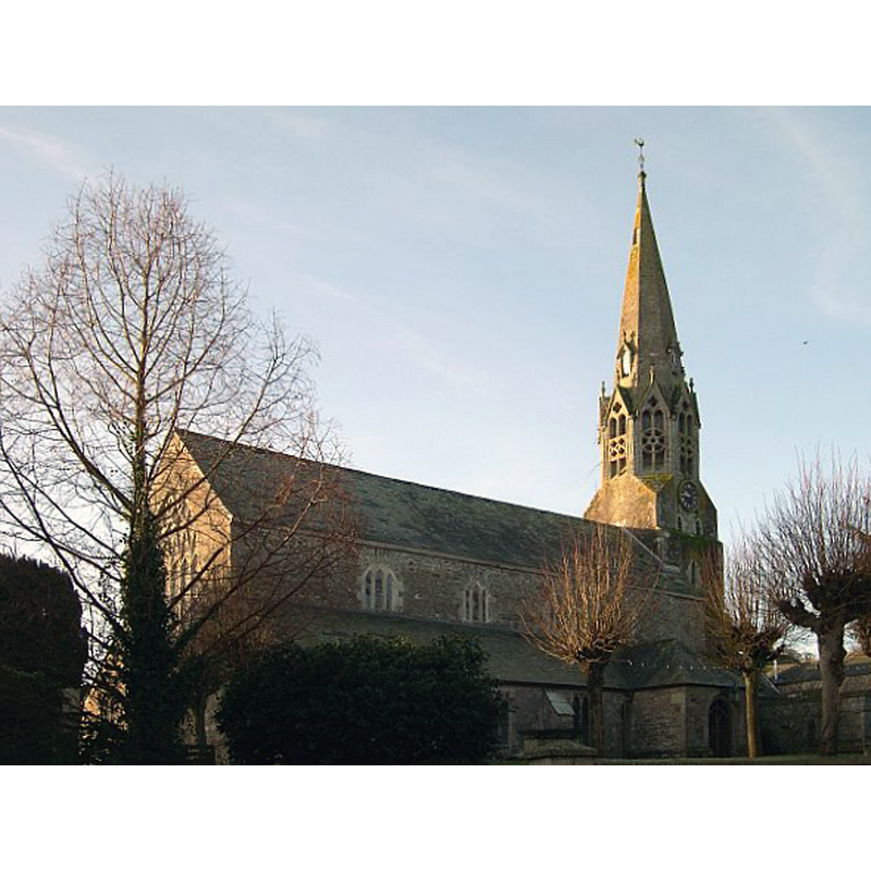Source caption: "St Bartholomew's Church, Lostwithiel. This large church with its distinctive octagonal tower dates from the 13th and 14th centuries."
