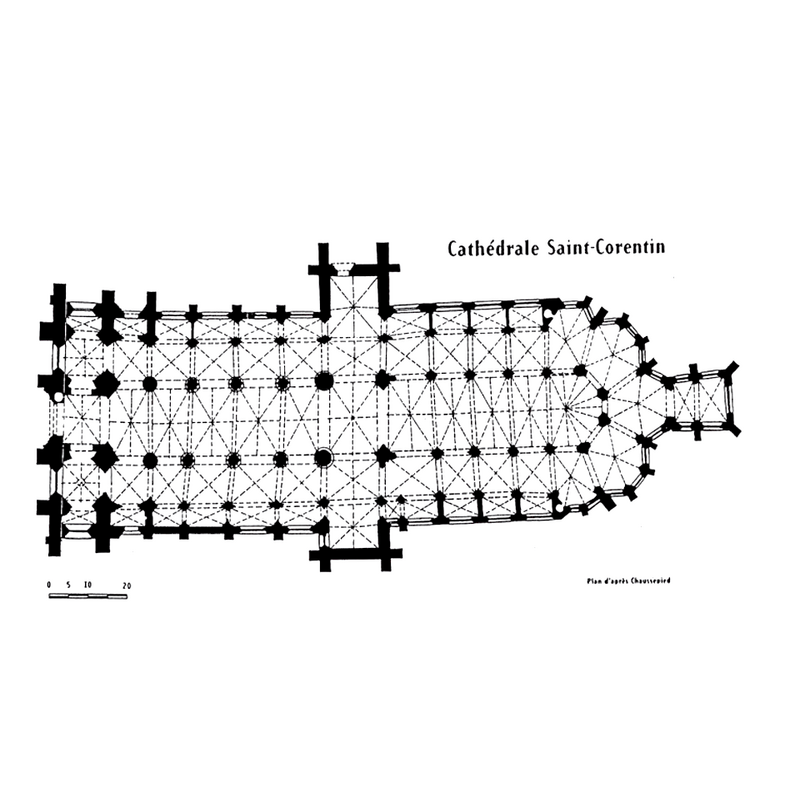 Source caption: "Plan de la cathédrale montrant le « désaxement »."