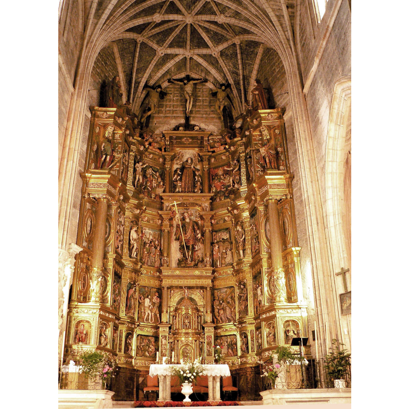Source caption: "Retablo mayor renacentista de la iglesia de San Miguel de Mahamud, Burgos. Obra de Domingo de Amberes (s-XVI)"
