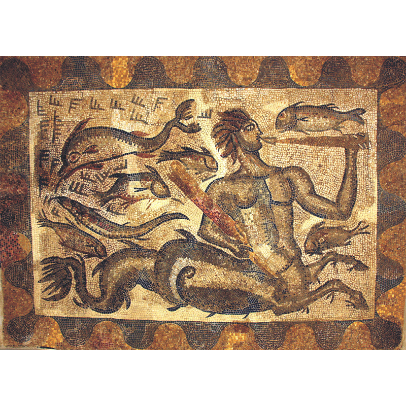 Mosaico del Tritón. Originally from the 'terme' at La Cocosa site; now in the Palacio Provincial de Diputación de Badajoz, Spain