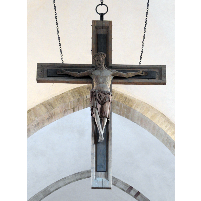 Source caption: "Dom St. Johannes und St. Laurentius in Merseburg im Saalekreis in Sachsen-Anhalt/Deutschland, frühgotisches Triumphkreuz, um 1240"