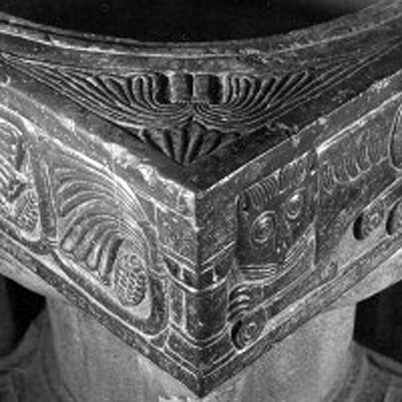 at the angles of the basin; one has a plain stem; another has a torsade pattern...