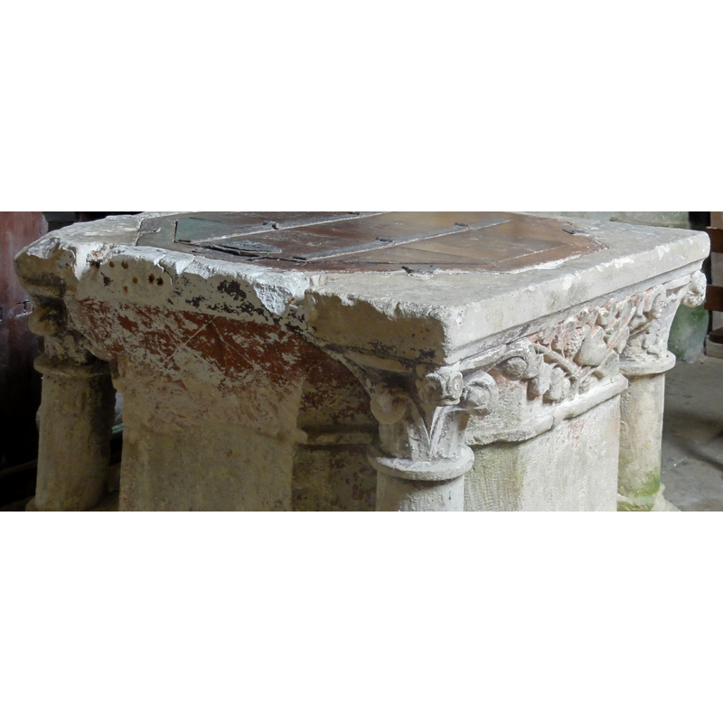 The west side, shown on the left, shows the damage and trimming done from top to bottom; the same occurs with the opposite east side.