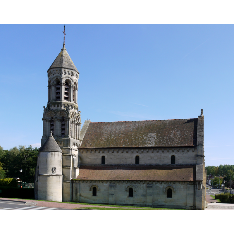 with the bell tower at the east end of the building