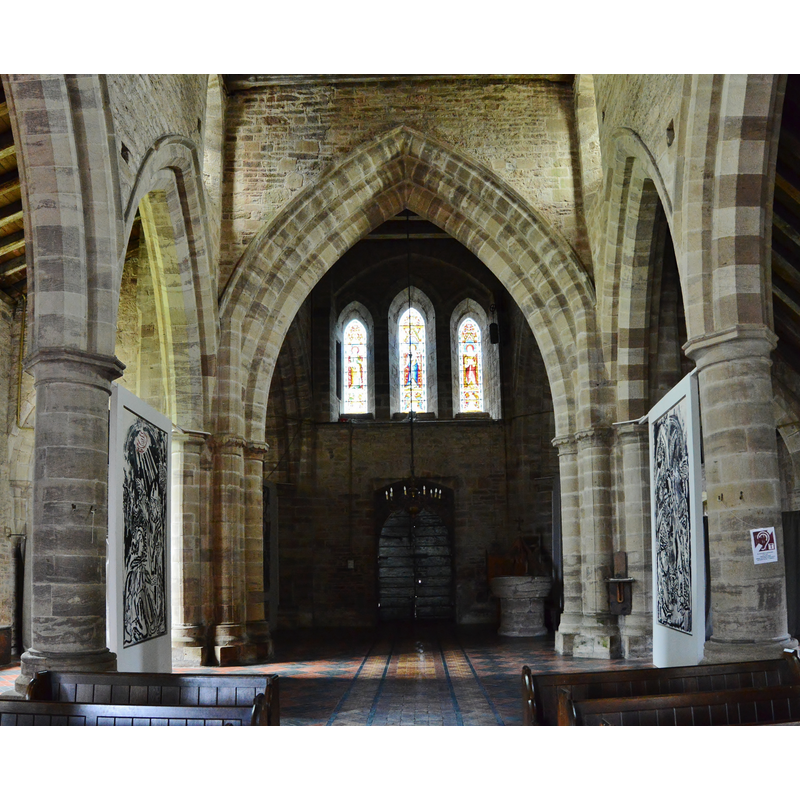 showing the font to the right [north] of the west doorway