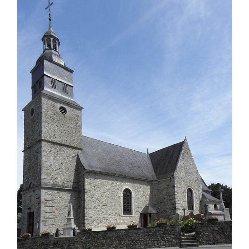 Source caption: "Façade occidentale et flanc sud de l'église Saint-Pierre et Saint-Paul de Montreuil-sous-Pérouse (35)."