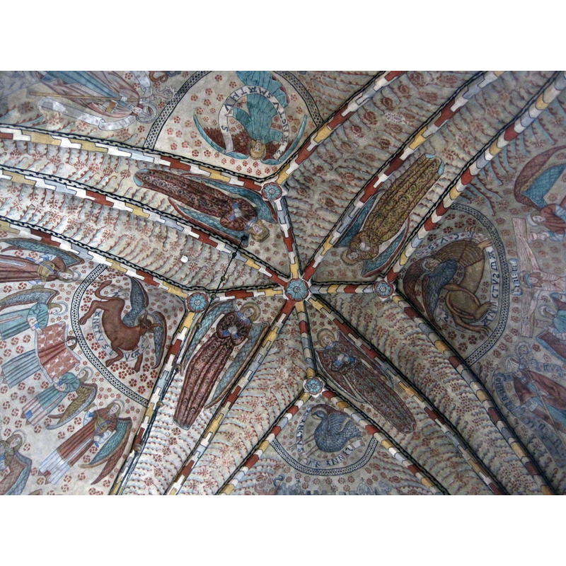 16thC frescoes cover the ceiling of the chancel