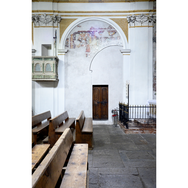 some frescoes remain, like this partial one, on the north wall of the nave, over the sacristy doorway