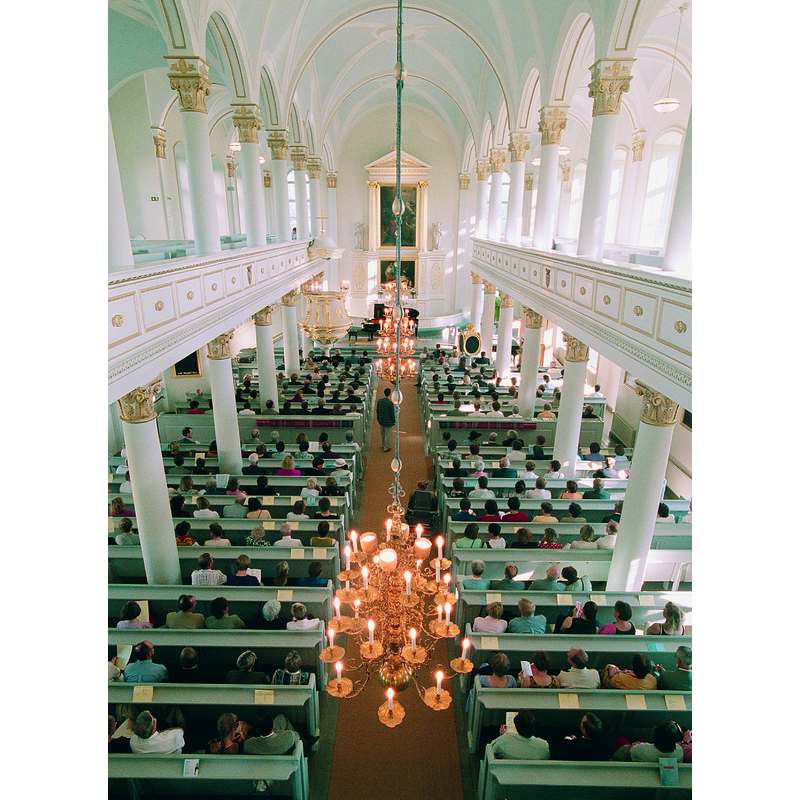 the new church of Mustasaari / Korsholm replaced the medieval church that burned down in 1852 -- the source caption of this image: "Korsholms kyrka i Gamla Vasa, Finland, byggdes år 1786 och var ursprungligen hovrättsbyggnad", notes that this building of 1876 was originally built as the court of appeal