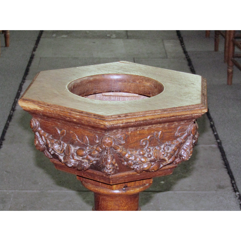 like all wooden fonts, it is meant to be used with an insert to hold the baptismal water