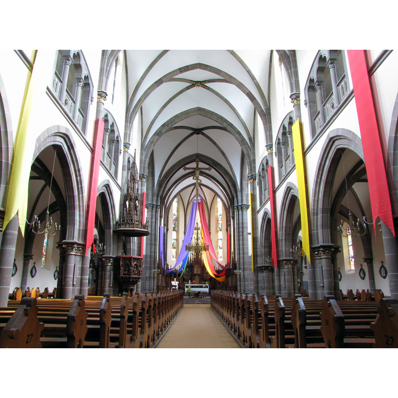 the interior of the Gothic Revival parish church at Mutzig
