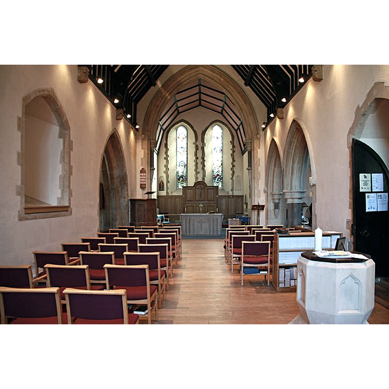 with the modern basin of the font in the foreground, right side