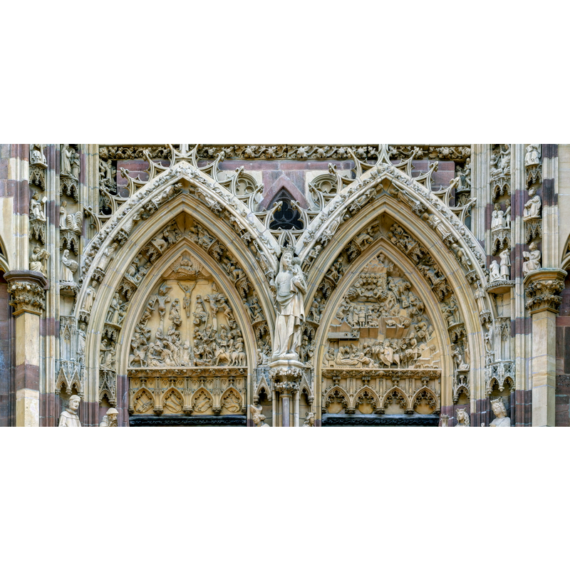 the lower tympana of the west portal l [NB: This image is a panorama consisting of multiple frames that were merged in software. As a result, this image necessarily underwent some form of digital manipulation]