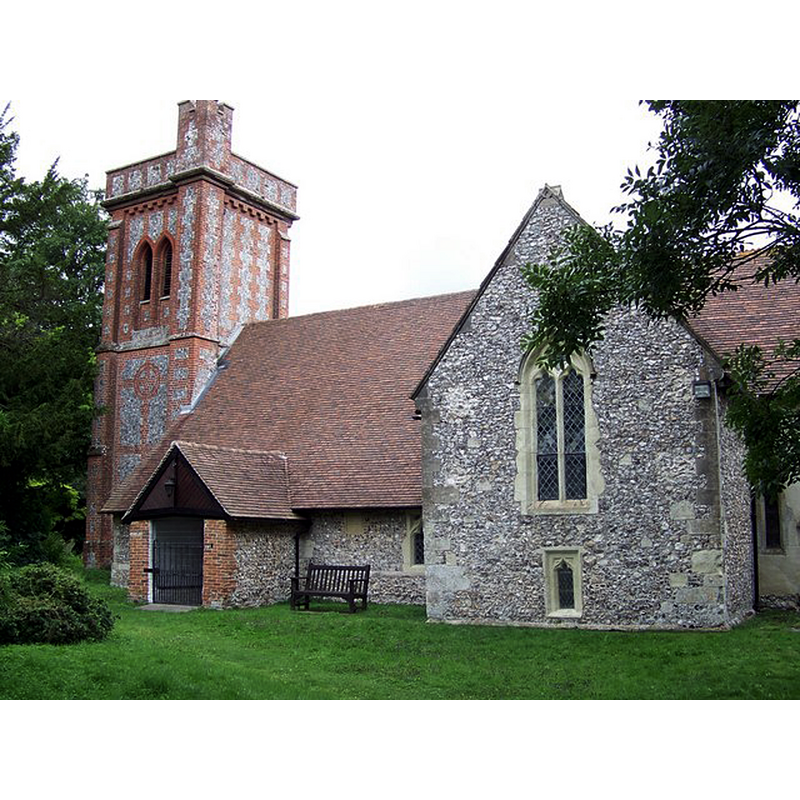 Source caption: "The Church of St Peter and St Paul, Kimpton. The church was built in stages within about one hundred and fifty years between 1120 and 1370. It has been restored but apart from the tower there have been on major structural alterations. By the beginning of the nineteenth century the original tower had crumbled and become dangerous and was rebuilt between 1837 and 1839."
