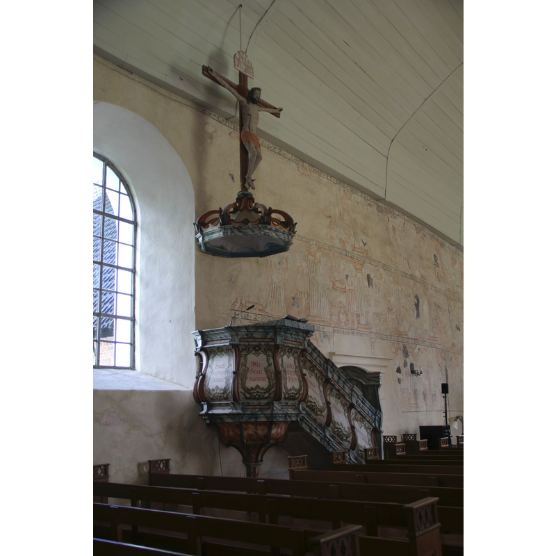 Source caption: "sonkyrön vanha kirkko, Isokyrö, Suomi. - Saarnastuoli, peräisin 1770-1771 kirkon sisustuksen uudistuksesta."