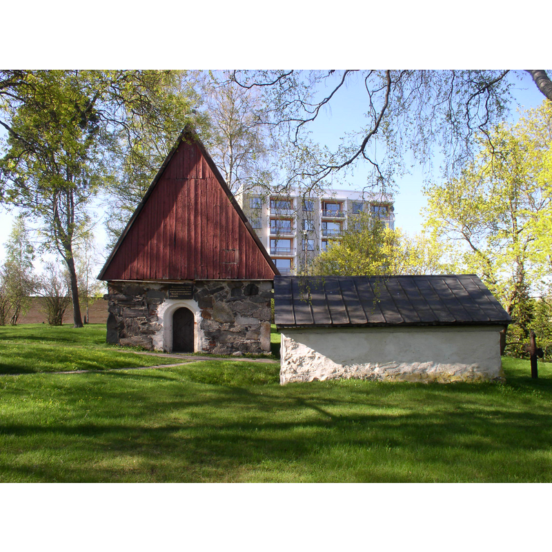 Source caption: "Akaa medieval stone sacristy in Akaa, Finland. The sacristy was part of a wooden church. It is supposed to be the first part of a planned stone church. The plan was never finished."