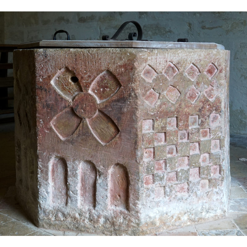 on the northwest side of the basin; geometric, resembling a Greek cross on its side
