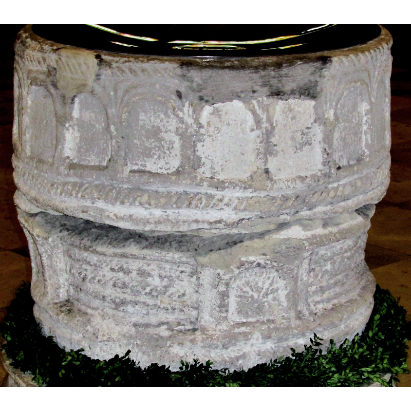 the medieval Bentheim font -- this view shows how damaged parts of the font are