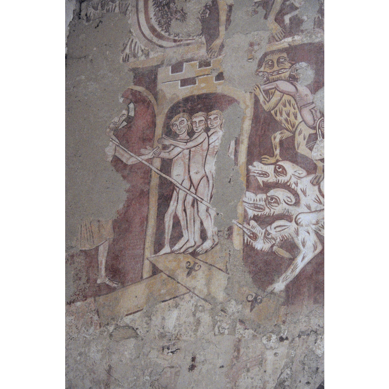 one of the areas of the large mural paintings in this church; the Harrowing of Hell
