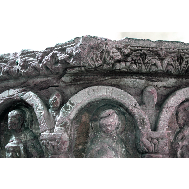 all around; the large damage area to the rim shows that the expansion of the metal probably split the stone, as is common in many such cases