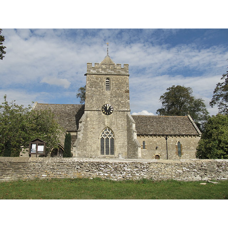 Source caption: "St Peter‘s Church, Stoke Lyne. The church has a late Norman nave and chancel. A north aisle was added in the 13th century and a south tower was added early in the 14th century."
