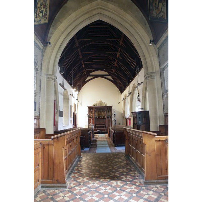 Source caption: "Looking from the chancel at SS Peter & Paul Culham towards the nave and the organ at the back of the church".