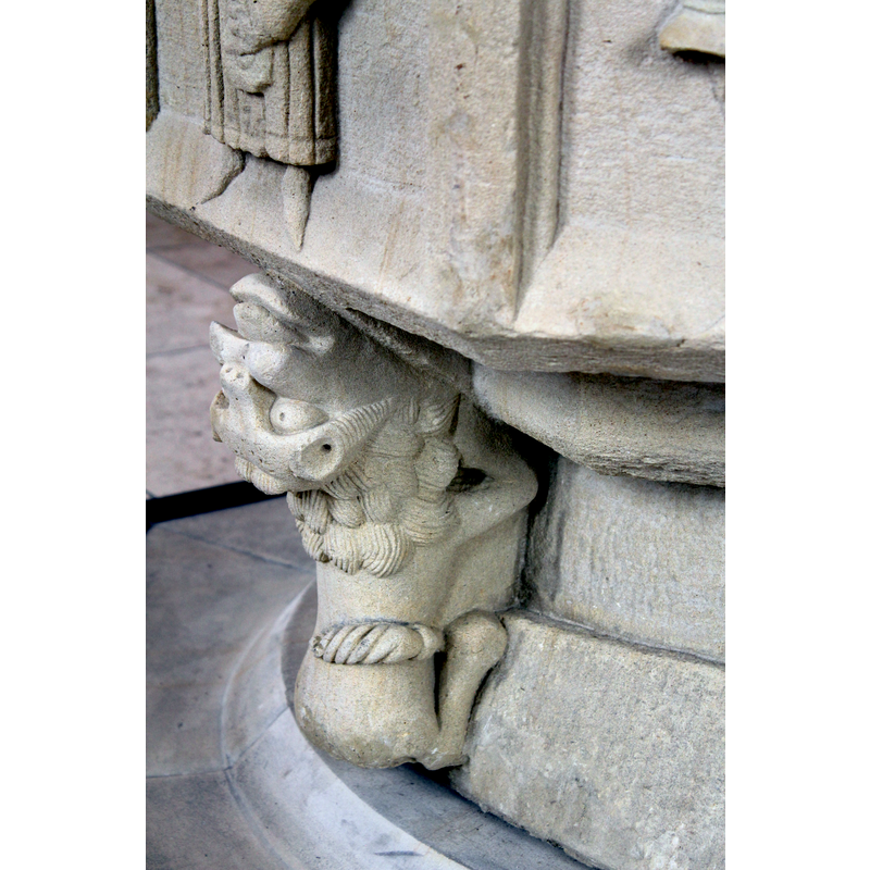one of four such; this one below the secomg Magus of the Adoration scene on the basin