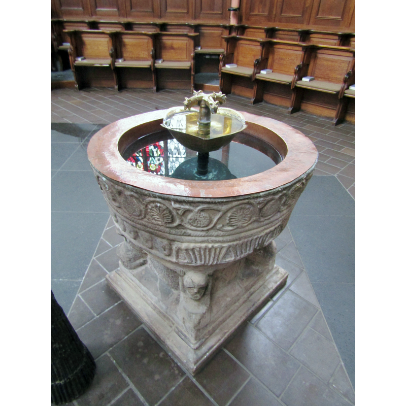 with the large copper insert used for baptisms