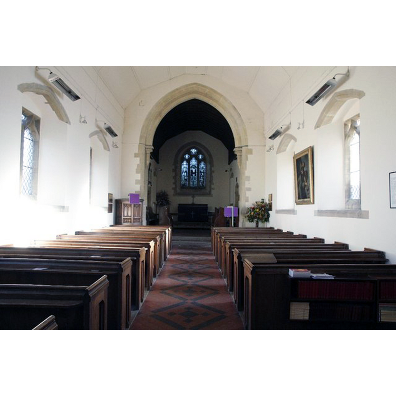 Source caption: "From the back of the church. View down the nave of St Nicholas to the chancel the other end."