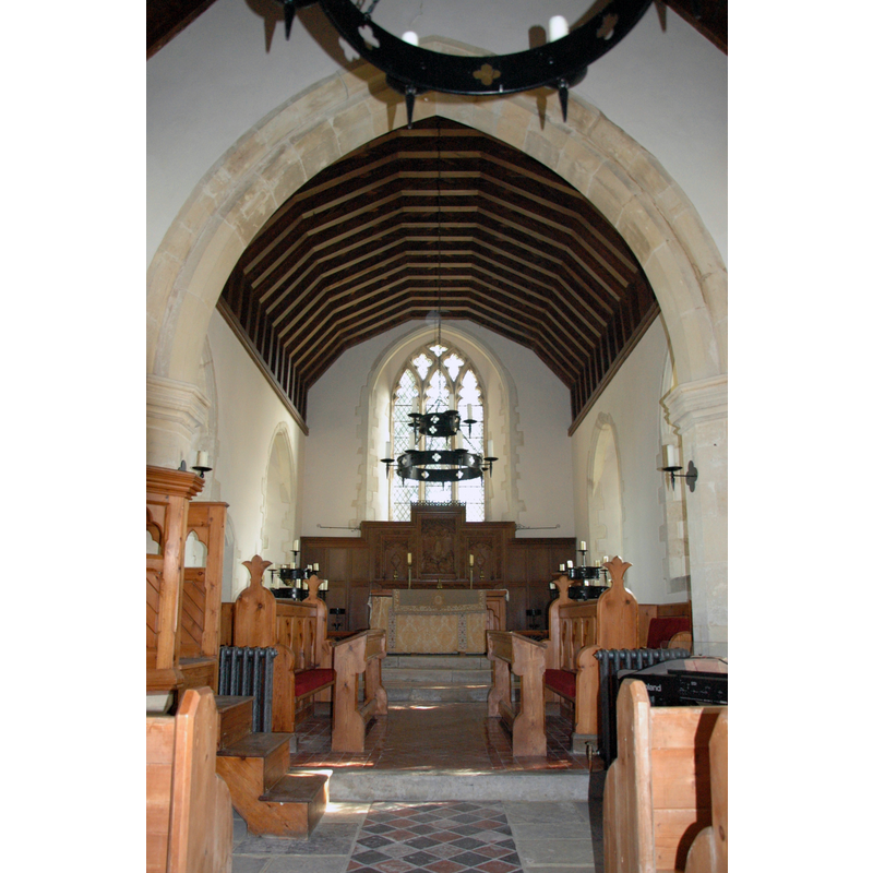 Source caption: "Church of England parish church of St Nicholas, Emmington, Oxfordshire: view from the nave, looking east to the chancel".