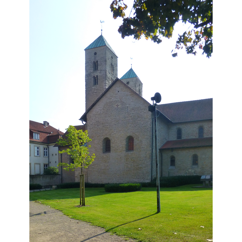with the two square towers at the east end of the church