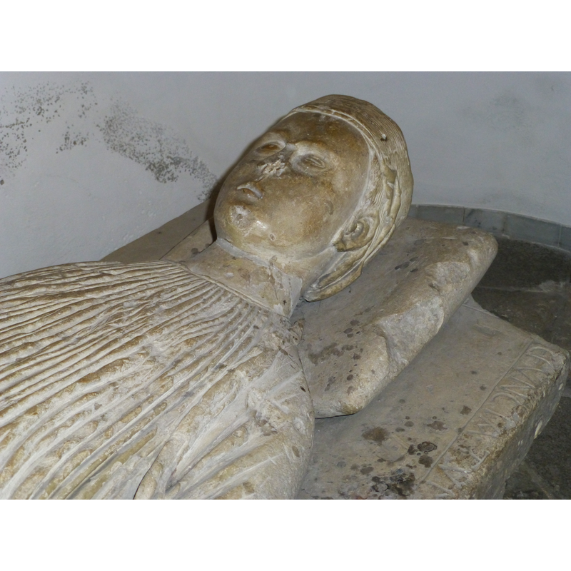 the 13thC (?) tomb of Geva, wife of 9thC Saxon lord Everward