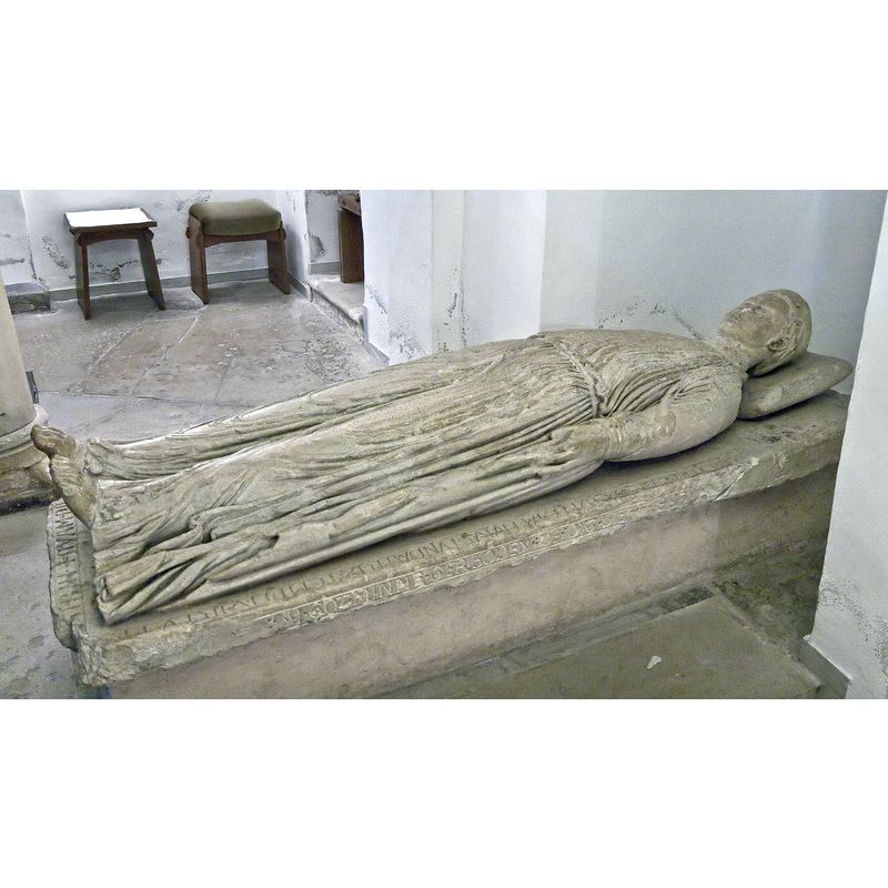 the 13thC (?) tomb of Geva, wife of 9thC Saxon lord Everward