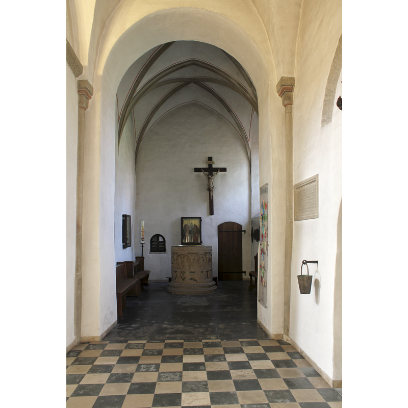 with the medieval font at the far end