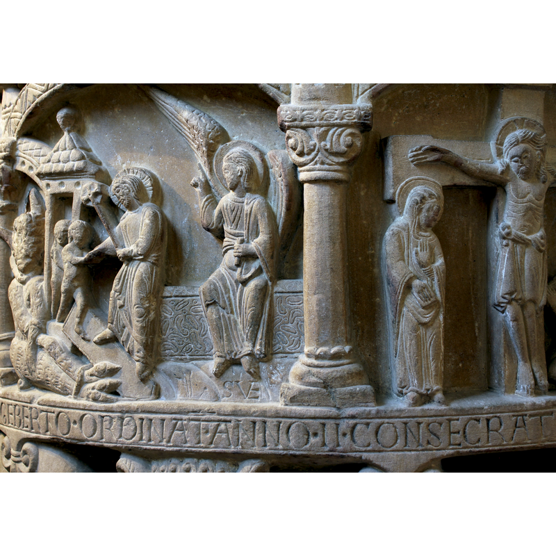 in the next arch is a partial view of the Crucifixion scene, with Mary in the extreme left