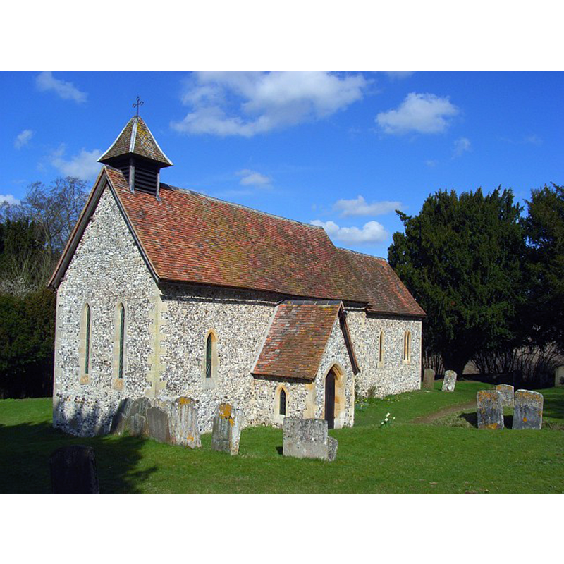 Source caption: "The church, Pishill. A [N]orman and late 13th century church, largely rebuilt in 1854."