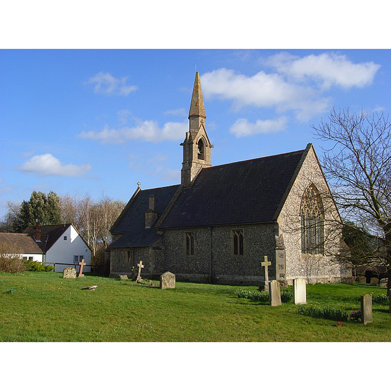 Source caption: "St Lawrence's, South Weston. The church was built in 1860 on the site of an earlier one. It is part of a benefice incorporating Thame and several surrounding villages."