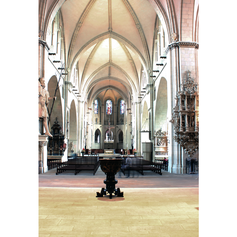 at the west end of the nave, looking east