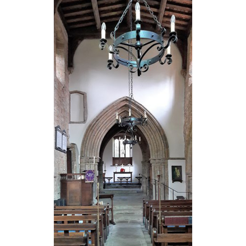 Source caption: "St Michael, Alkerton. St Michael's dates originally from the earliest period of Gothic in England, around 1200 but the roof was raised and a clerestory provided in the 14th century."