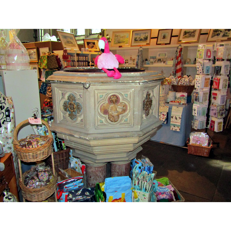 the modern font in the context of the tower space, now a gift shop