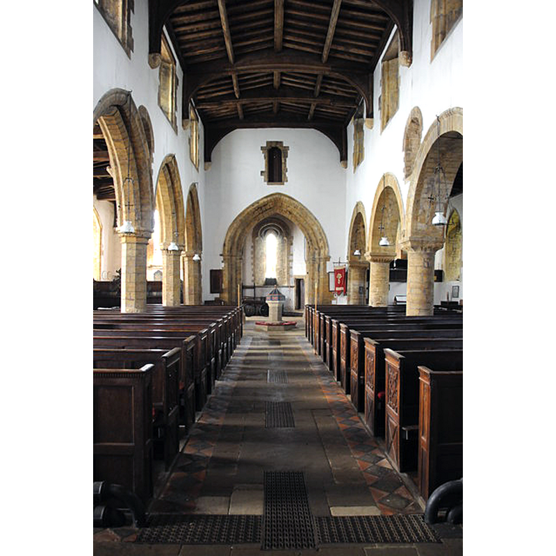 with the font and cover at the far end