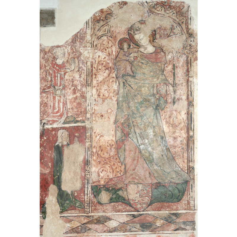 Source caption: "Fresco of Madonna and infant Jesus, north aisle of St Peter ad Vincula parish church, South Newington, Oxfordshire".