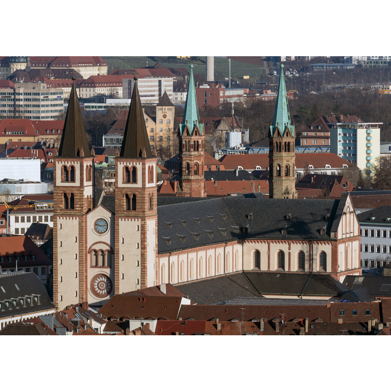 Source caption: "The cathedral of Würzburg, the Dom St. Kilian as seen from Festung Marienberg".