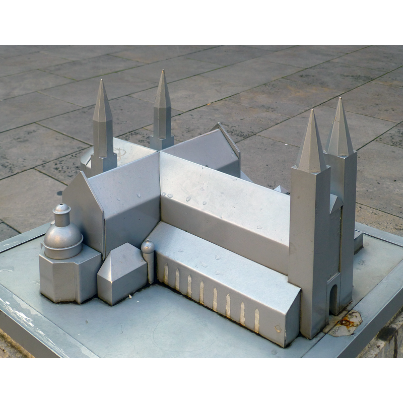 maquette of the cathedral displayed outside the building